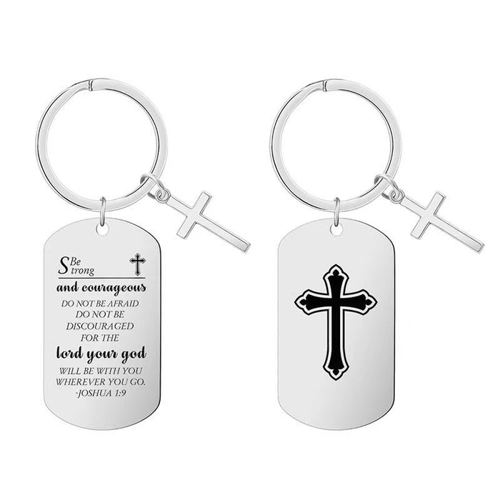 Wholesale Stylish Cross Bible Engraved Titanium Steel Keychain Decorative Accessory