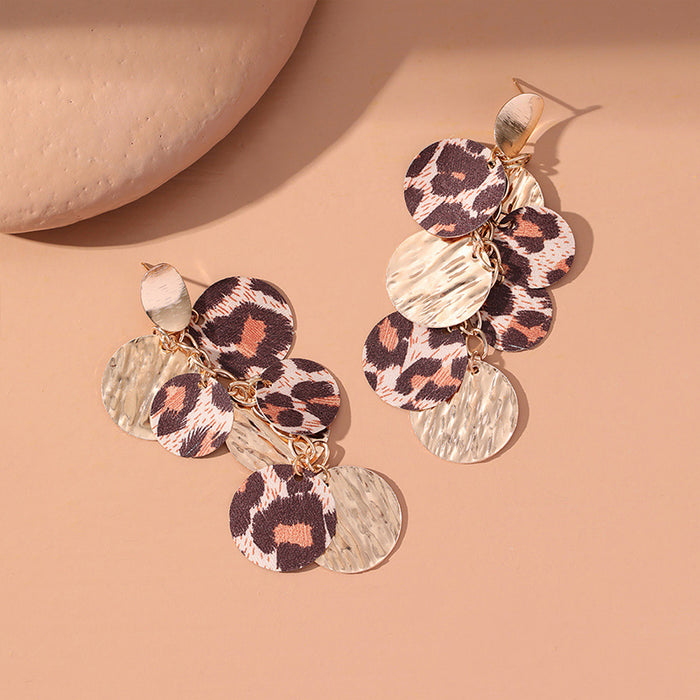 Wholesale Earrings Alloy Long Long Leopard Print Exaggerated Earrings JDC-ES-GuTe036