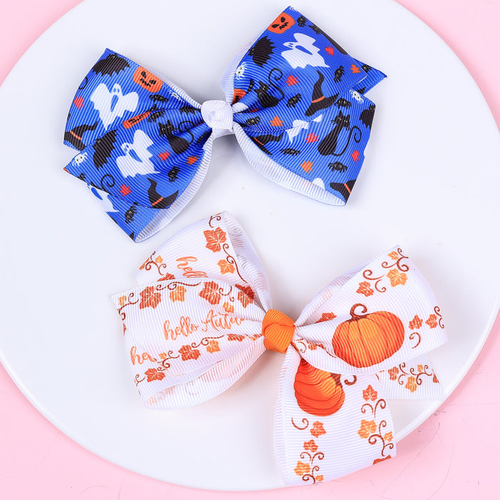 Wholesale Halloween Pumpkin Series Printed Bow Hairpin JDC-HC-QiuN016