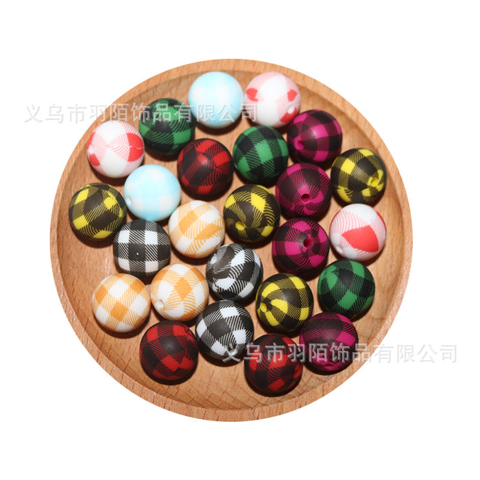 Wholesale 20pcs15mm Colorful Plaid Printed Beads JDC-BDS-HongZhou008