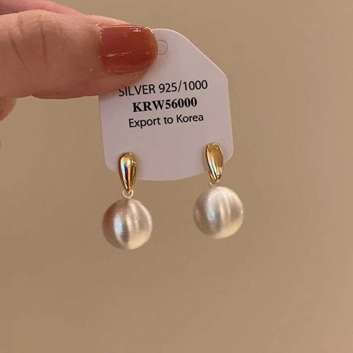 Wholesale The niche frosted brushed metal ball earrings have a simple and high-end temperament