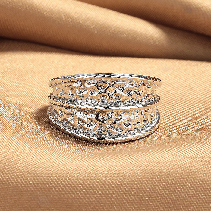 Wholesale New niche design textured ring with irregular folds, wide textured surface, simple and trendy open mouth dining ring