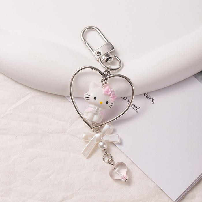 Wholesale Cute cat love heart beaded mobile phone chain pendant keychain pendant