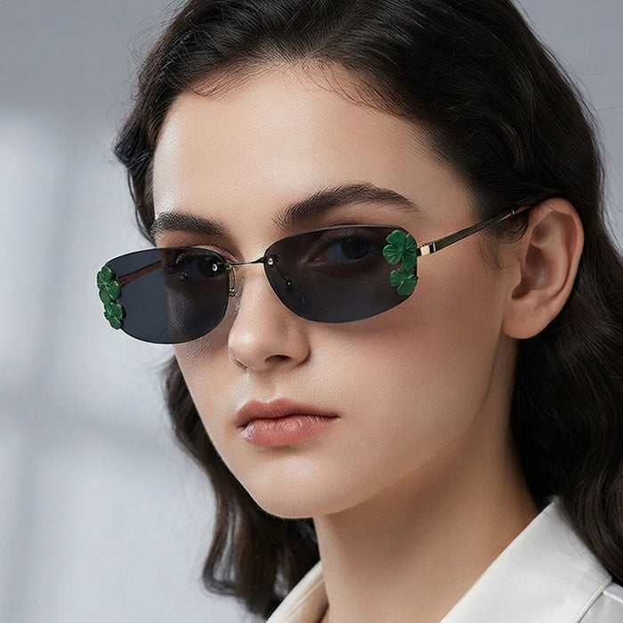 Wholesale Rimless Square Metal Leaf Decoration Sunglasses Fashion Accessory Gift for Women