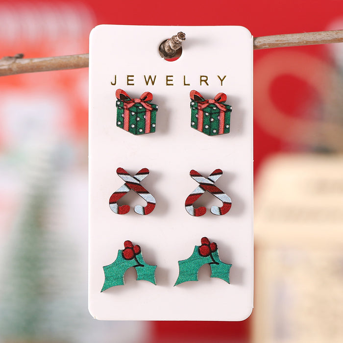 Wholesale Christmas Wooden Earring Set Snowman Santa Design Fashion Accessory