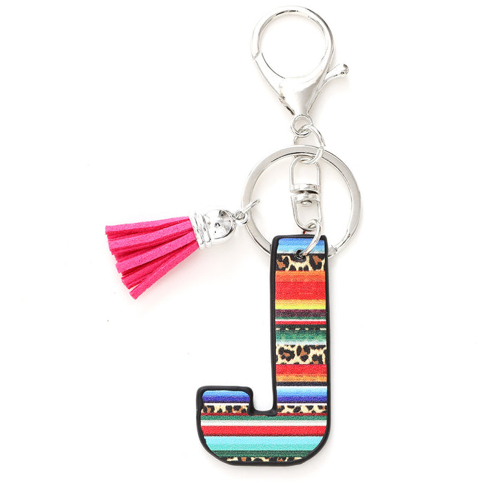 Wholesale Tassel Rainbow Letters Leopard Leather Keychain JDC-KC-YiTian016