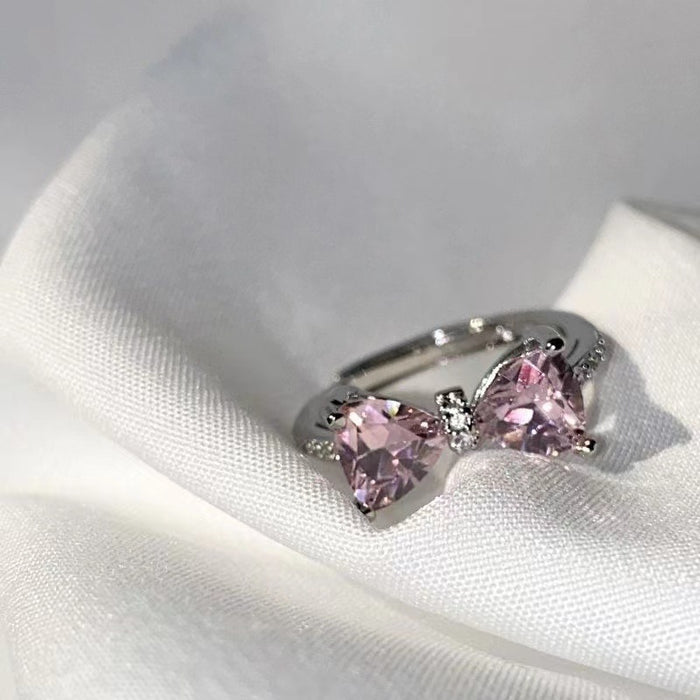 Wholesale Princess's castle pink bow open ring