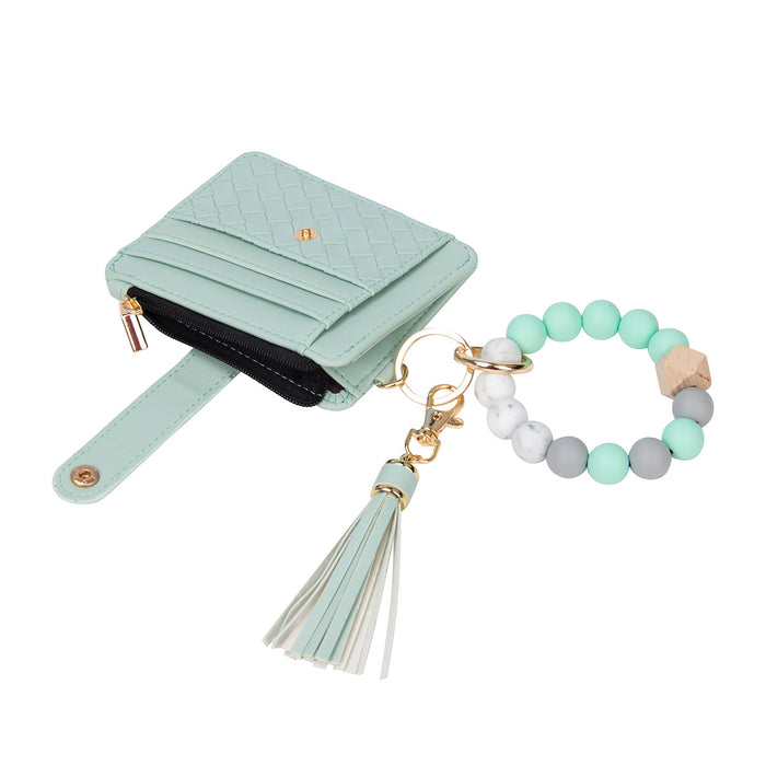 Wholesale leather PU tassel card holder silicone bracelet wrist keychain pendant bracelet key ring