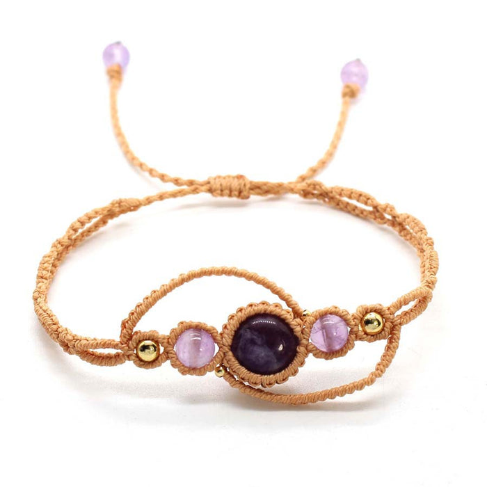 Wholesale Handmade Woven Adjustable Crystal Stone Beaded Bracelet Trendy Ethnic Amethyst Jewelry Accessory For Women Boutique Resale