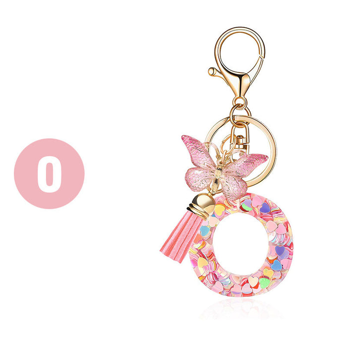 Wholesale Pink Letter Keychain Heart Sequin Butterfly Tassel Keychain Crystal Glue Pendan