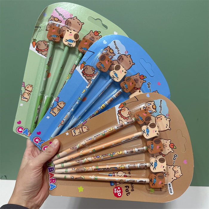 Wholesale Pen cap eraser, wooden pencil, capybara pencil set, capybara cub writing pen combination