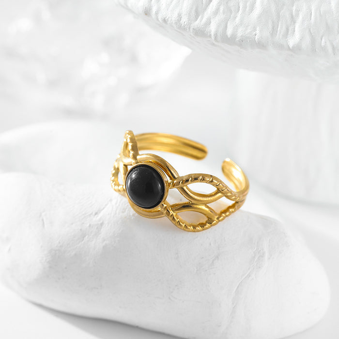 Wholesale Set with turquoise ring, women's color does not fade, light luxury, high-end feeling, open stainless steel ring