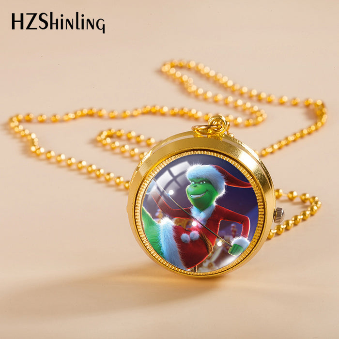 Wholesale Alloy Christmas Monster Grinch Rotating Pocket Watch JDC-PH-XiangL002