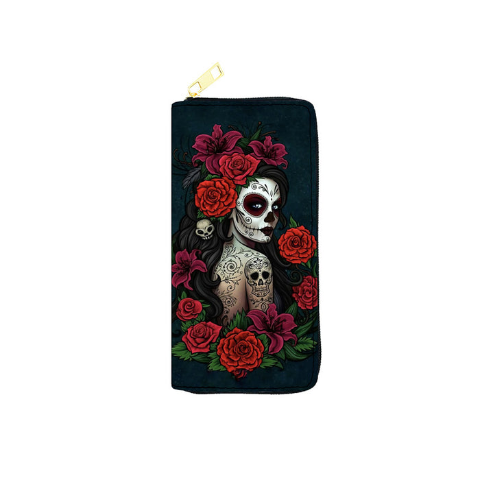 Wholesale 5pcs Cartoon Skull Print Long PU Wallet JDC-WT-JiRui010