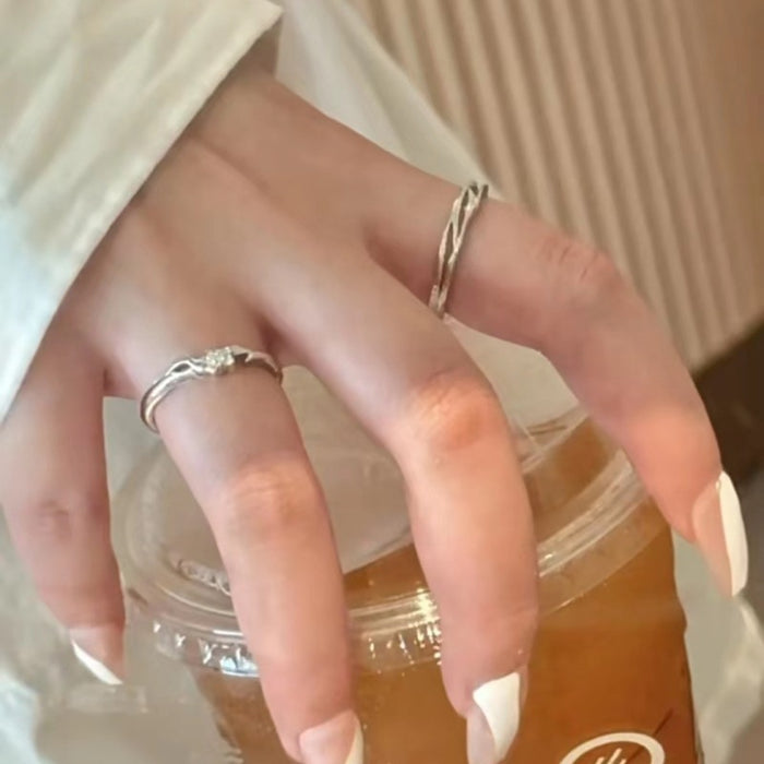 Wholesale Pure silver paired ring, light luxury, romantic, niche design, high-end feel, adjustable opening ring