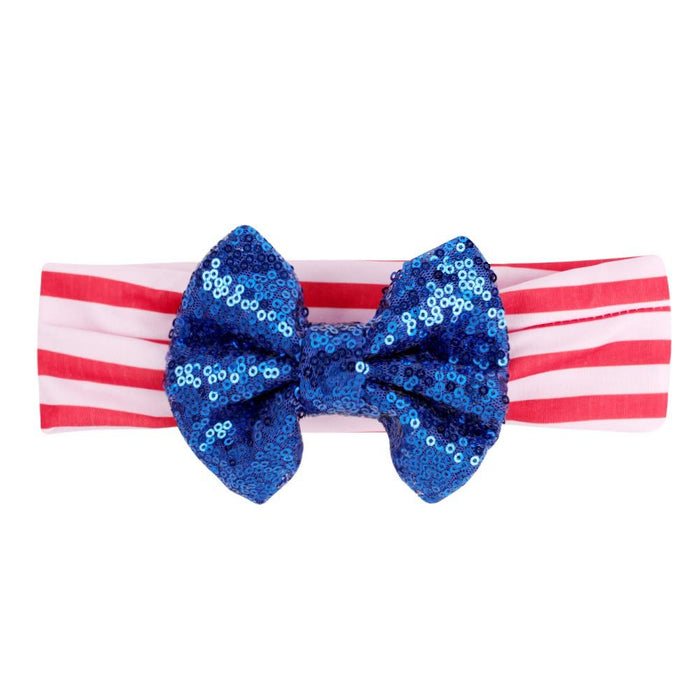 Wholesale 50PCS American Independence Day Baby Print Sequin Bow Wide Border Fabric Headband JDC-HD-XiuG001