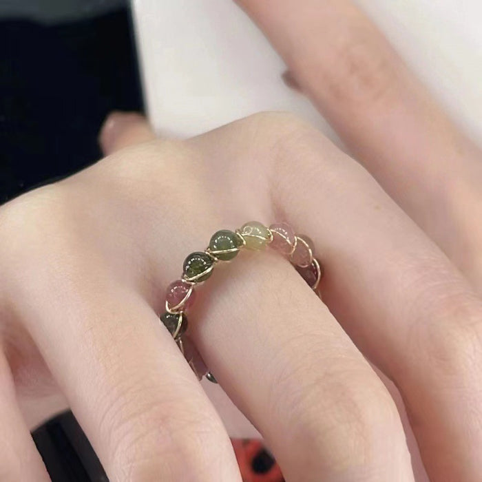 Wholesale Explosive opening ring, light luxury niche design, index finger ring, retro colored crystal bead ring