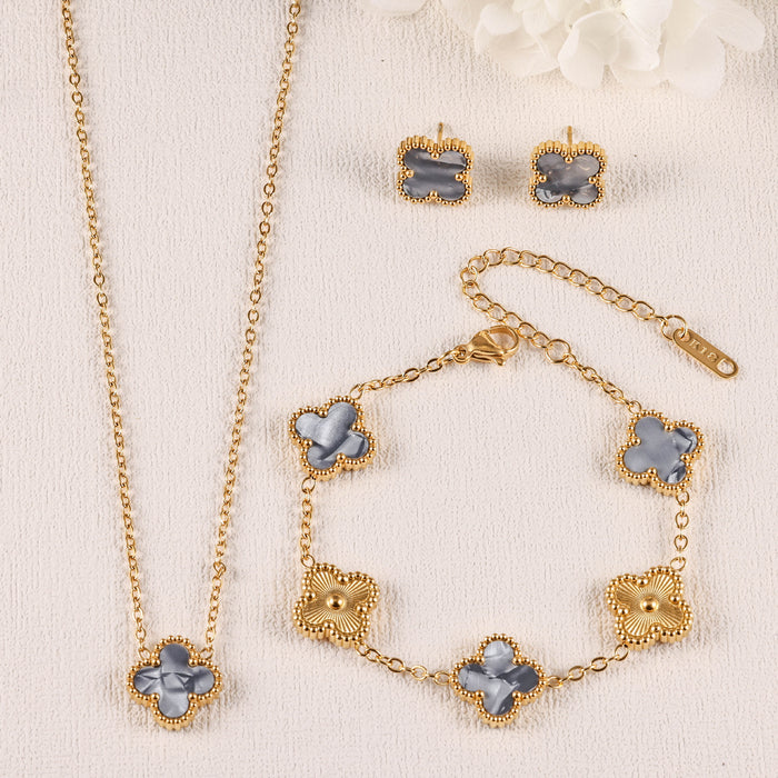 Wholesale Stainless Steel Four-Leaf Clover Gold-Plated Jewelry Set