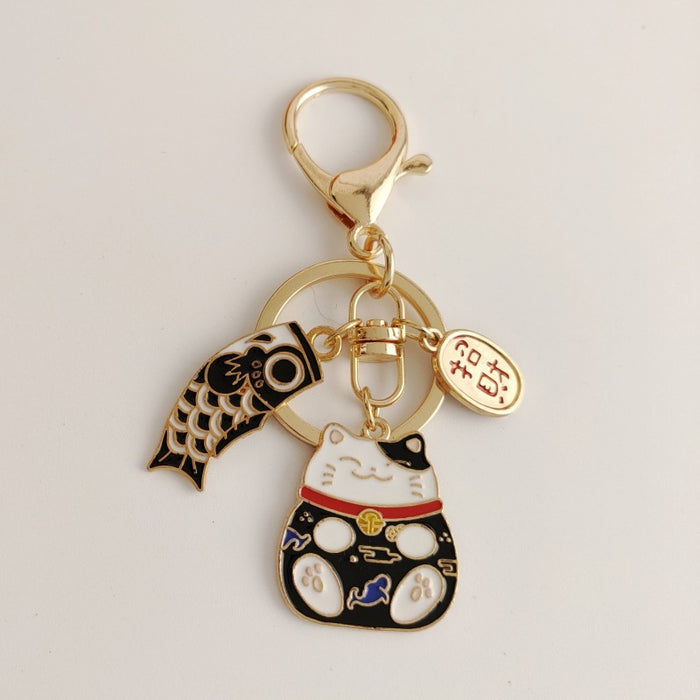 Wholesale Lucky Cat Metal Keychain Lucky Cat Lucky Key Pendant Ornament