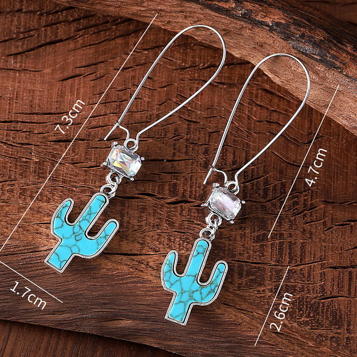 Wholesale Retro Western Style Cactus Turquoise Earrings