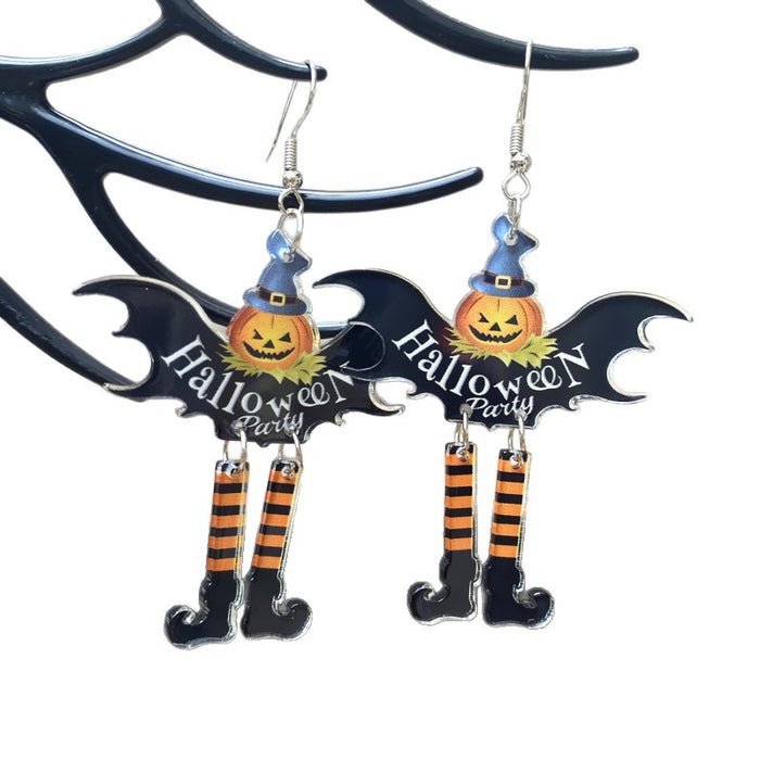 Wholesale  Earrings Acrylic Double-Sided Long-Legged Witch Pumpkin Man Skull Horror Atmosphere Earrings
