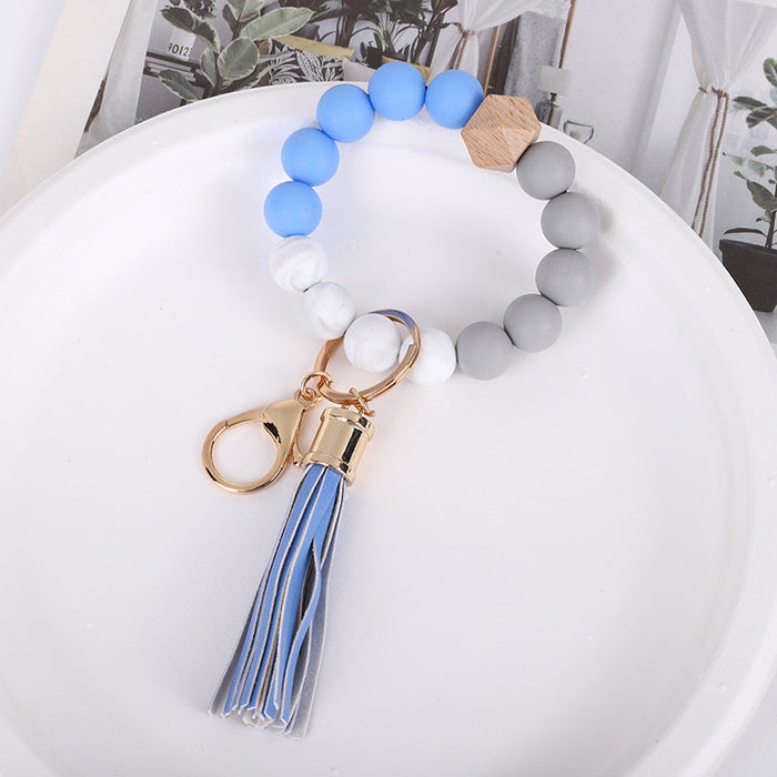 Wholesale Tassel Wood Beads Silicone Keychains JDC-KC-QXue012