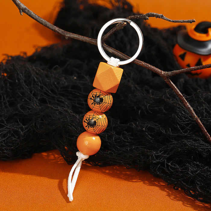 Wholesale Halloween Pumpkin Wooden Beaded Keychain JDC-KC-RongRui029