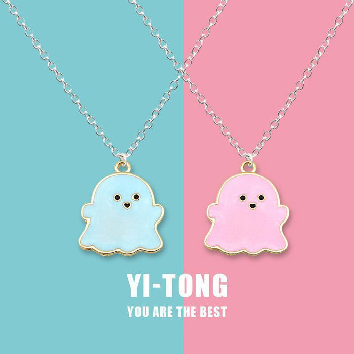 Wholesale Cartoon color oil dripping ghost necklace black and white ghost pendant personality simple cool niche  jewelry
