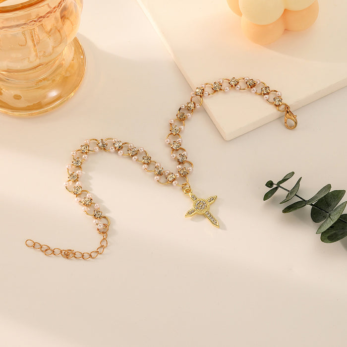Wholesale Fashionable, versatile, personalized, trendy gold dot diamond cross ankle chain accessory
