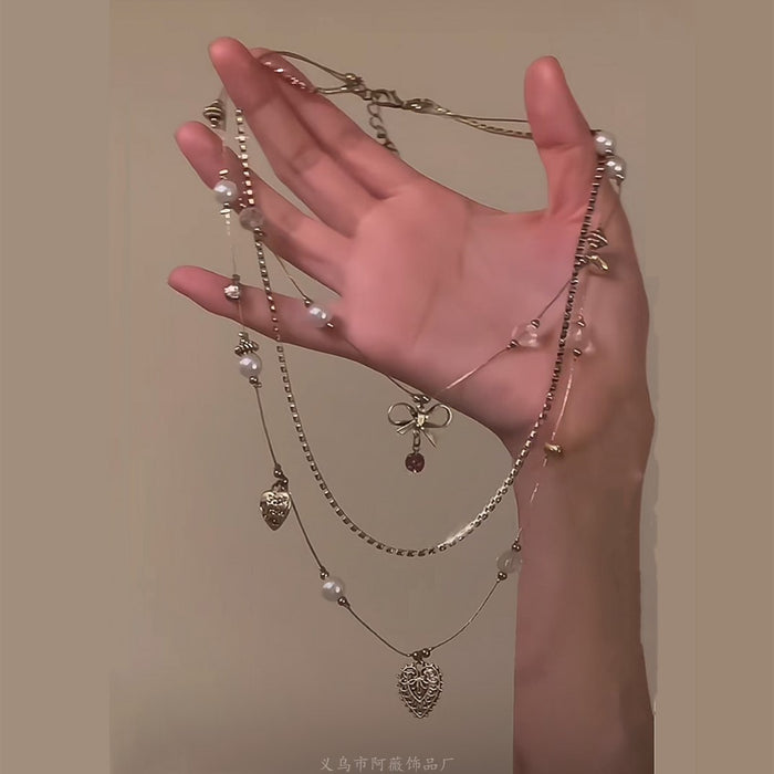 Wholesale Butterfly Beaded Double Layer Choker Necklace Trendy Fairy Jewelry Accessory