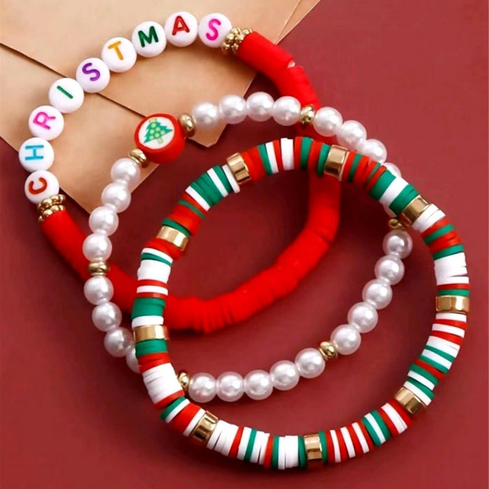 Wholesale Beaded Mixed Color Polymer Clay Bracelet Christmas Set