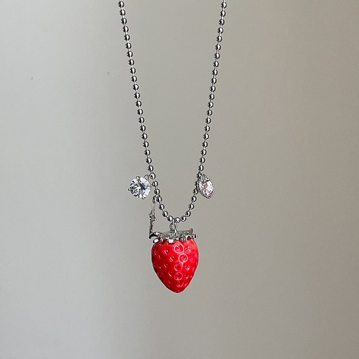 Wholesale Cute Red Realistic Strawberry long Necklace/Earrings
