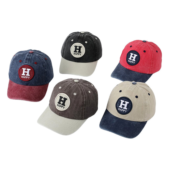 Wholesale Children' s Washed Embroidered Color-Blocked Baseball Hat