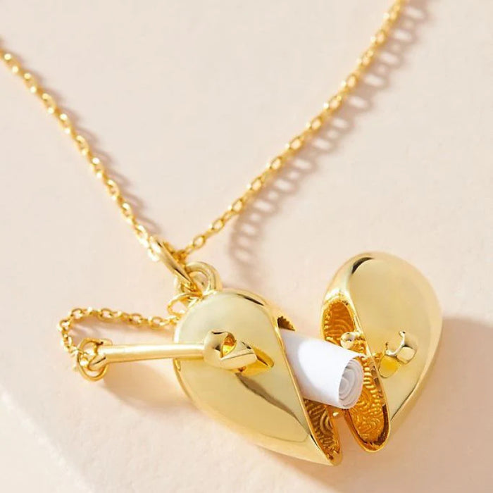 Wholesale Titanium Steel Heart-Shaped Commemorative Butterfly Opening and Closing Book Necklace