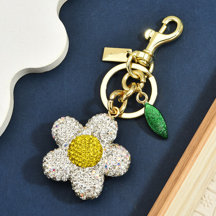 Wholesale Metal Full Diamond Sunflower Flower Bag Charm Keychain Pendant Trendy Jewelry Accessory