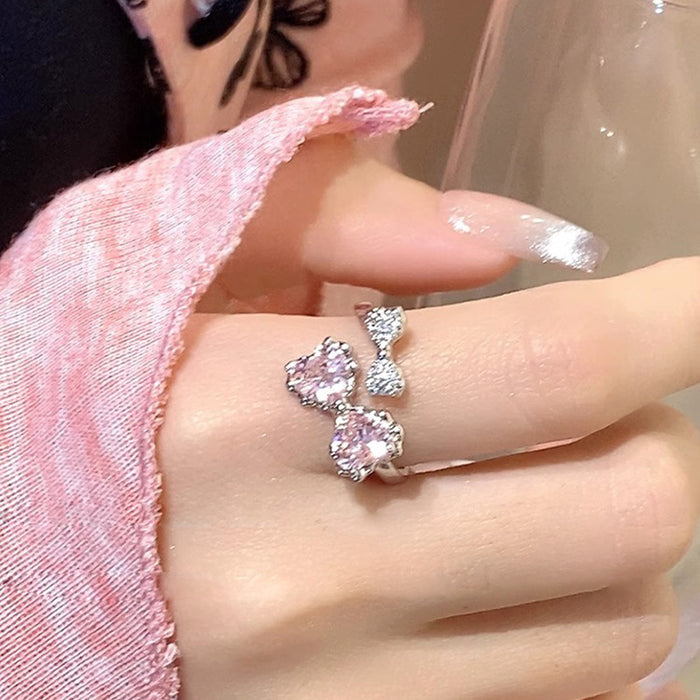 Wholesale Pink Diamond Bow Ring Women's Fashion Ring