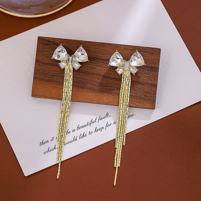 Wholesale Silver Butterfly Tassel Earrings High-end Earrings Elegant Diamond Pearl Long Earrings