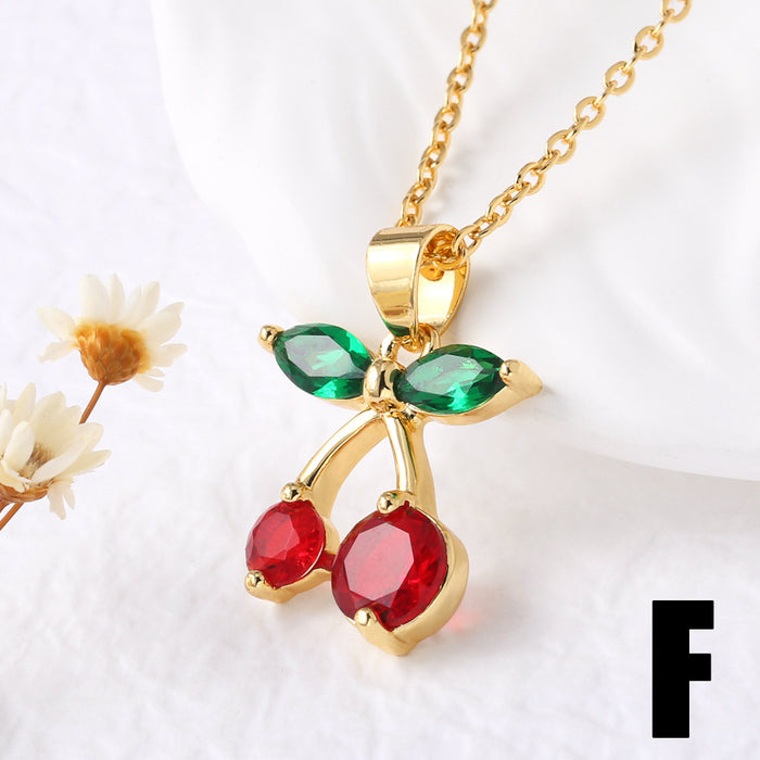 Wholesale Jewelry  Fruit Cherry Pendant Necklace Women Gold Plated Oil Drop Collarbone Chain