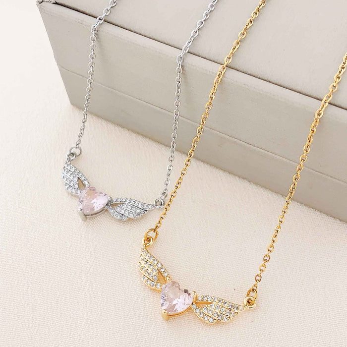 Wholesale Titanium Steel Heart-shaped Wing Necklace JDC-NE-Moyu003