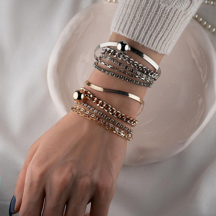 Wholesale Jewelry alloy multi-layer stacked bracelet, personalized and niche diamond inlaid bracelet