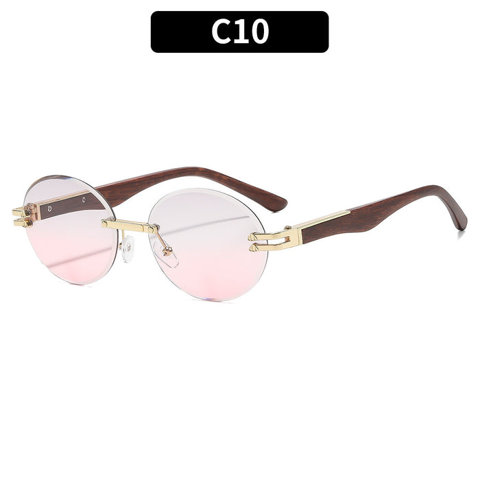 Wholesale Rimless Gold Frame Round Sunglasses UV400 Trendy Street Style for Women