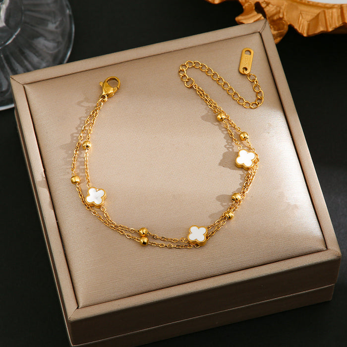 Wholesale Miniature double-layer four-leaf clover titanium steel bracelet