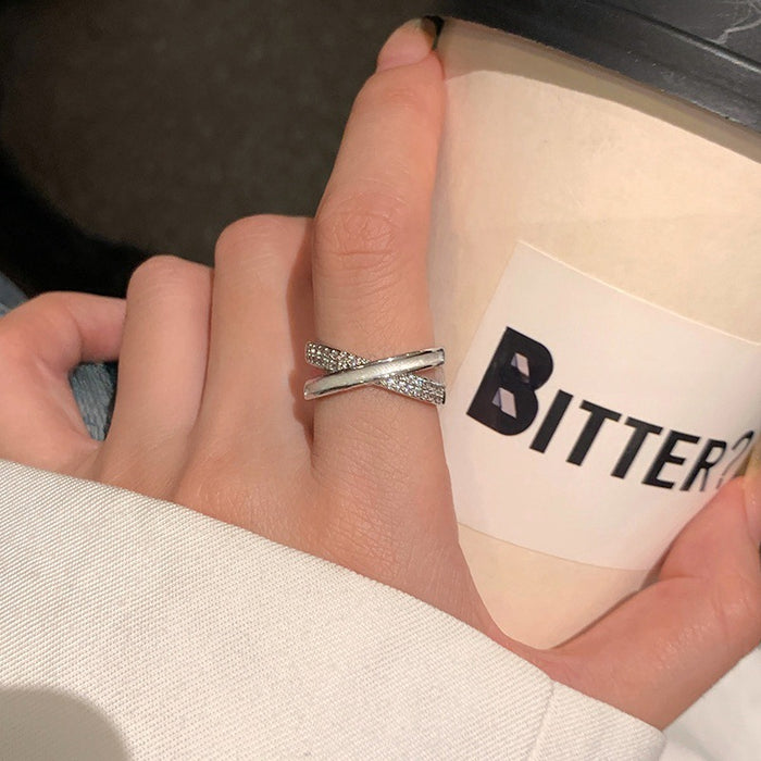 Wholesale Zircon cross opening ring with niche design and adjustable fashion ring