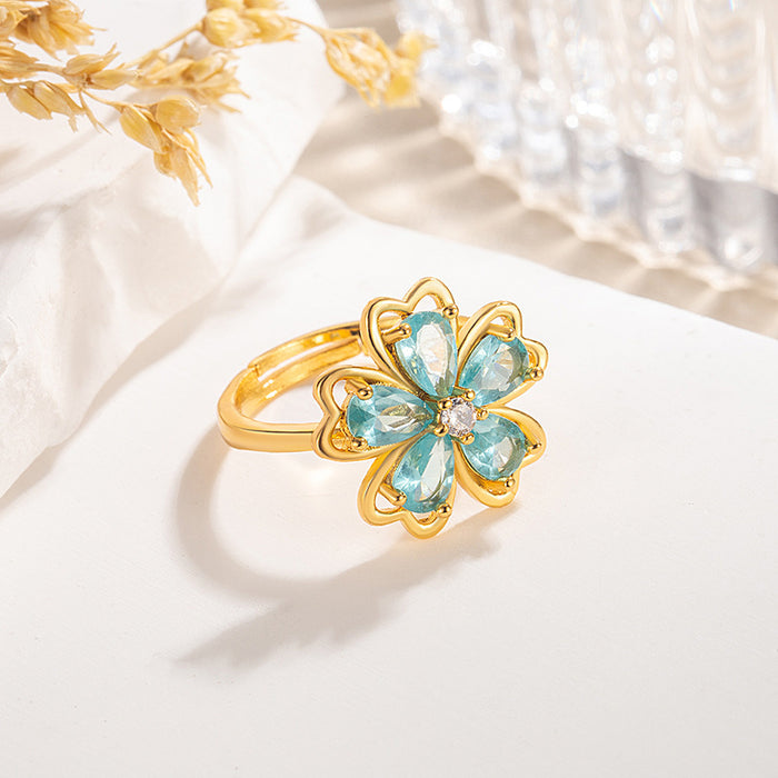 Wholesale Colorful Diamond Five-Petal Flower Disc Diamond Ring