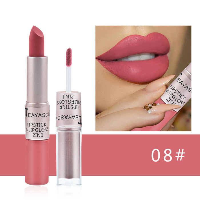 Wholesale Lipstick dual head non stick cup matte matte matte lip gloss 2-in-1 matte lipstick