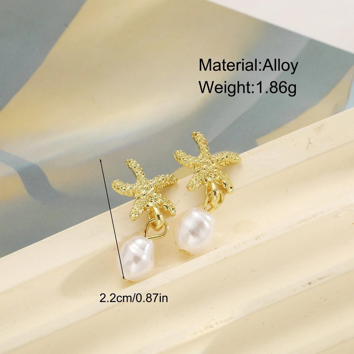 Wholesale Imitation Pearl Pendant Earrings Starfish Scallop Earrings Gold Jewelry Earrings