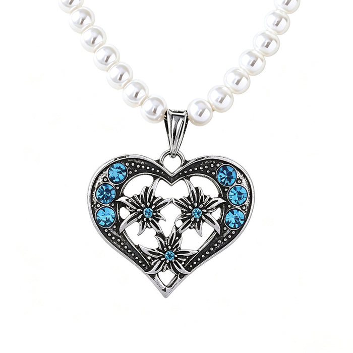 Wholesale Vintage Red Heart Edelweiss Choker Necklace With Rhinestones And Faux Pearl Beads Chic Party Fashion Accessory