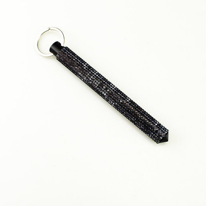 Wholesale Fashion Rhinestone Alloy Window Breaker Keychain Car Key Accessory Cyan Round Head Pendant For Gift Boutique Resale