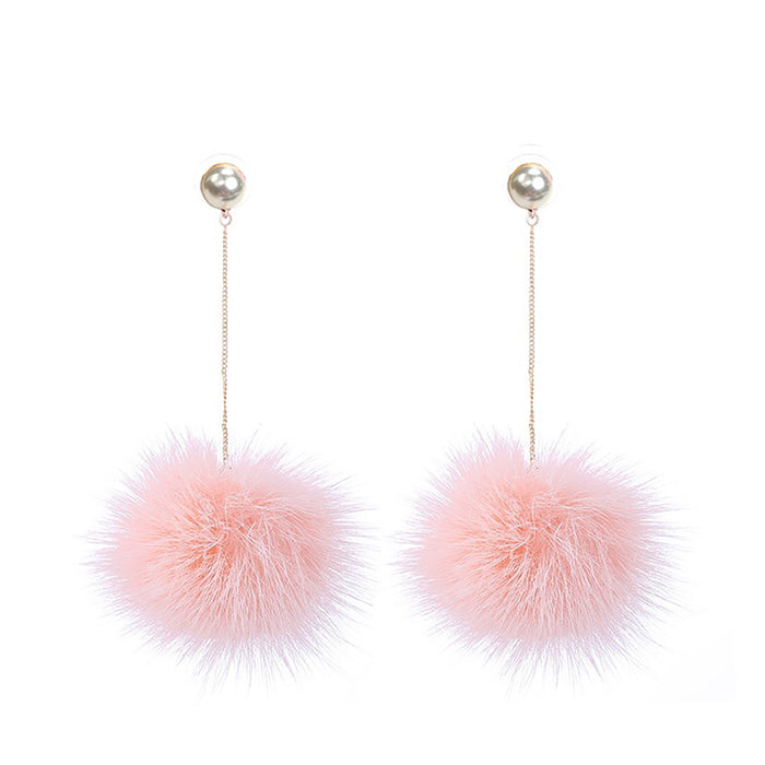 Wholesale mink fur ball earrings small cute long earrings