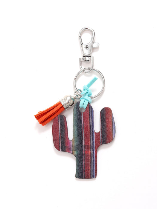 Wholesale Wooden Cactus Leopard Flower Rainbow Sunflower Stripe Print Keychain JDC-KC-YiTian018